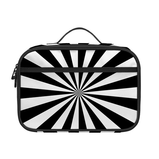 Black And White Radial Rays Print Portable Lunch Bag