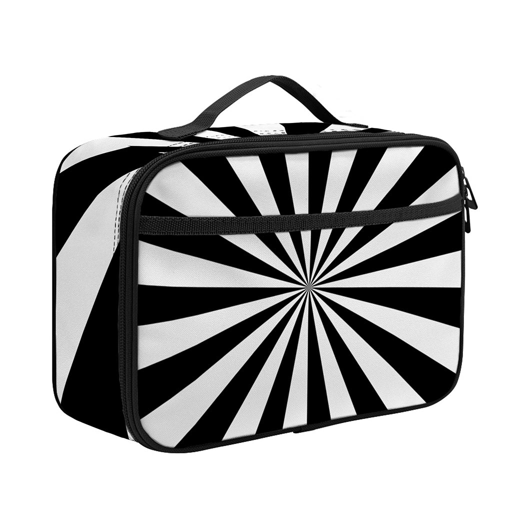 Black And White Radial Rays Print Portable Lunch Bag