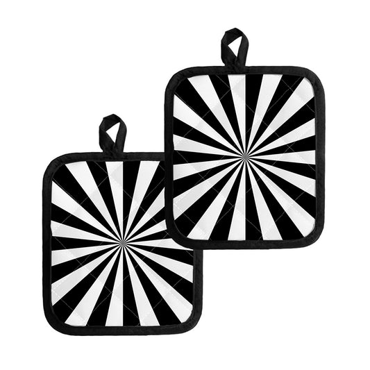 Black And White Radial Rays Print Pot Holders