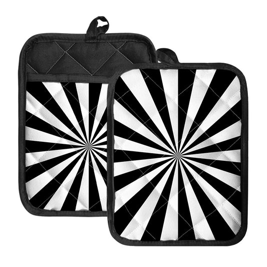 Black And White Radial Rays Print Pot Holders With Pocket