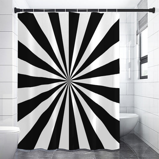 Black And White Radial Rays Print Premium Shower Curtain