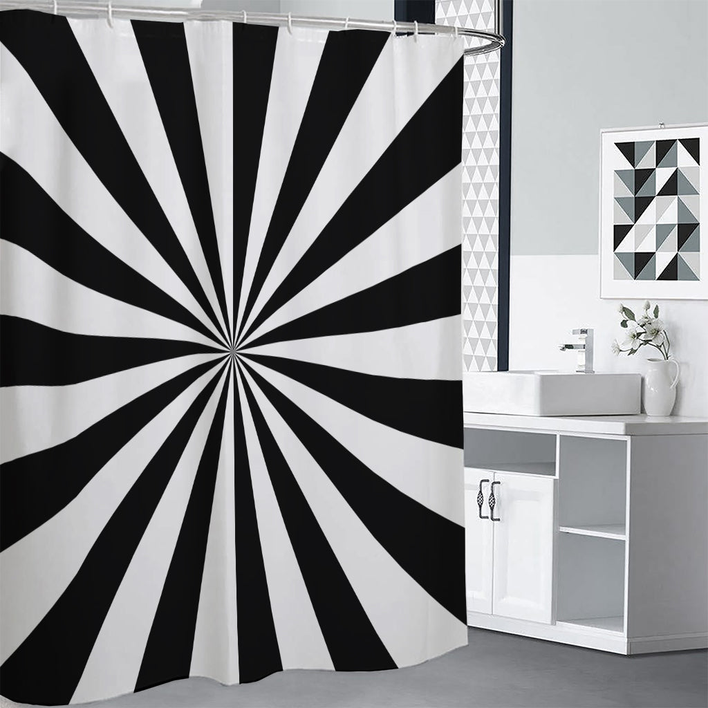 Black And White Radial Rays Print Premium Shower Curtain