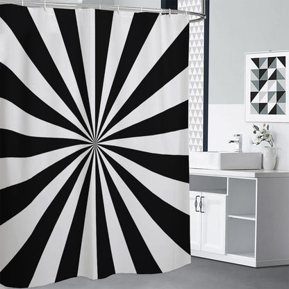 Black And White Radial Rays Print Premium Shower Curtain