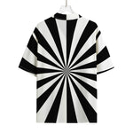 Black And White Radial Rays Print Rayon Hawaiian Shirt