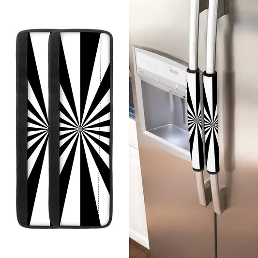Black And White Radial Rays Print Refrigerator Handle Covers