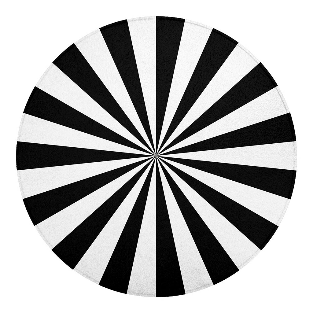 Black And White Radial Rays Print Round Blanket