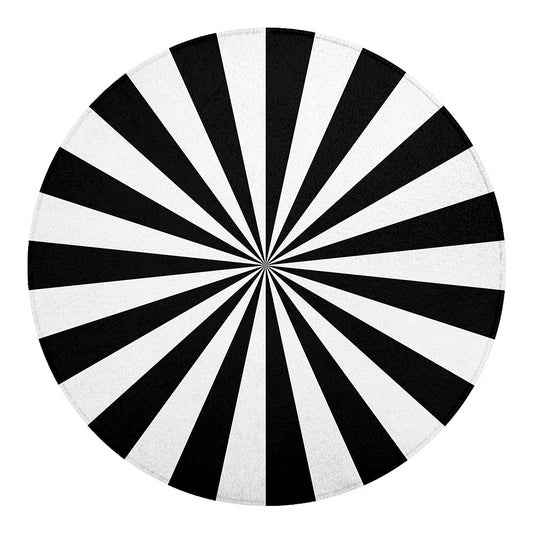 Black And White Radial Rays Print Round Blanket