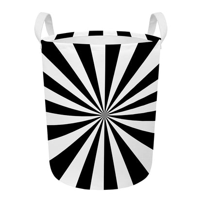 Black And White Radial Rays Print Round Laundry Basket
