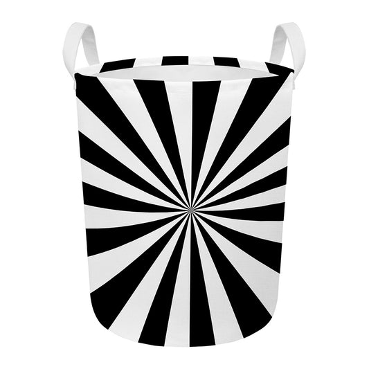 Black And White Radial Rays Print Round Laundry Basket