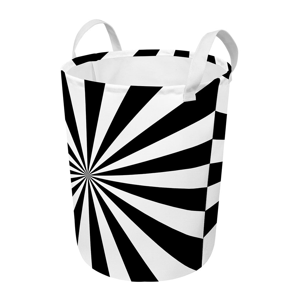 Black And White Radial Rays Print Round Laundry Basket
