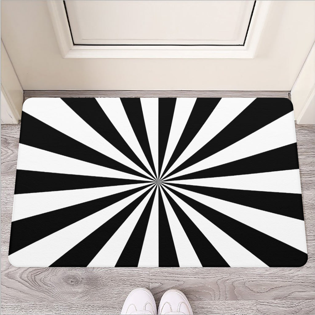 Black And White Radial Rays Print Rubber Doormat