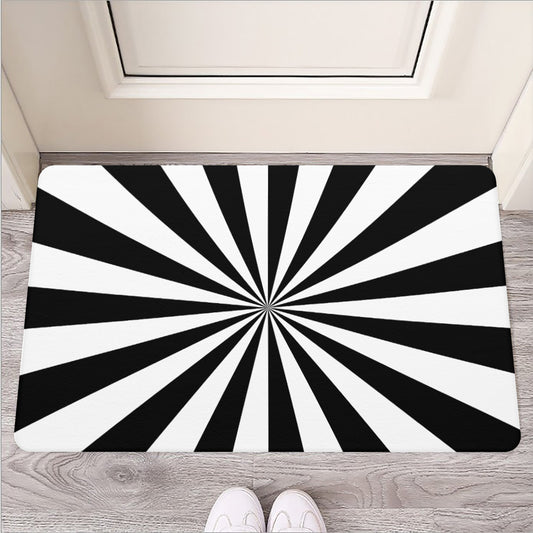 Black And White Radial Rays Print Rubber Doormat