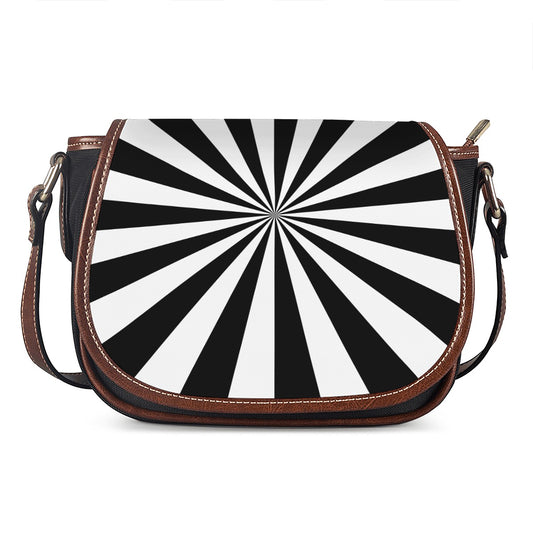 Black And White Radial Rays Print Saddle Bag