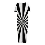 Black And White Radial Rays Print Short Sleeve Long Nightdress