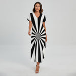 Black And White Radial Rays Print Short Sleeve Maxi Dress