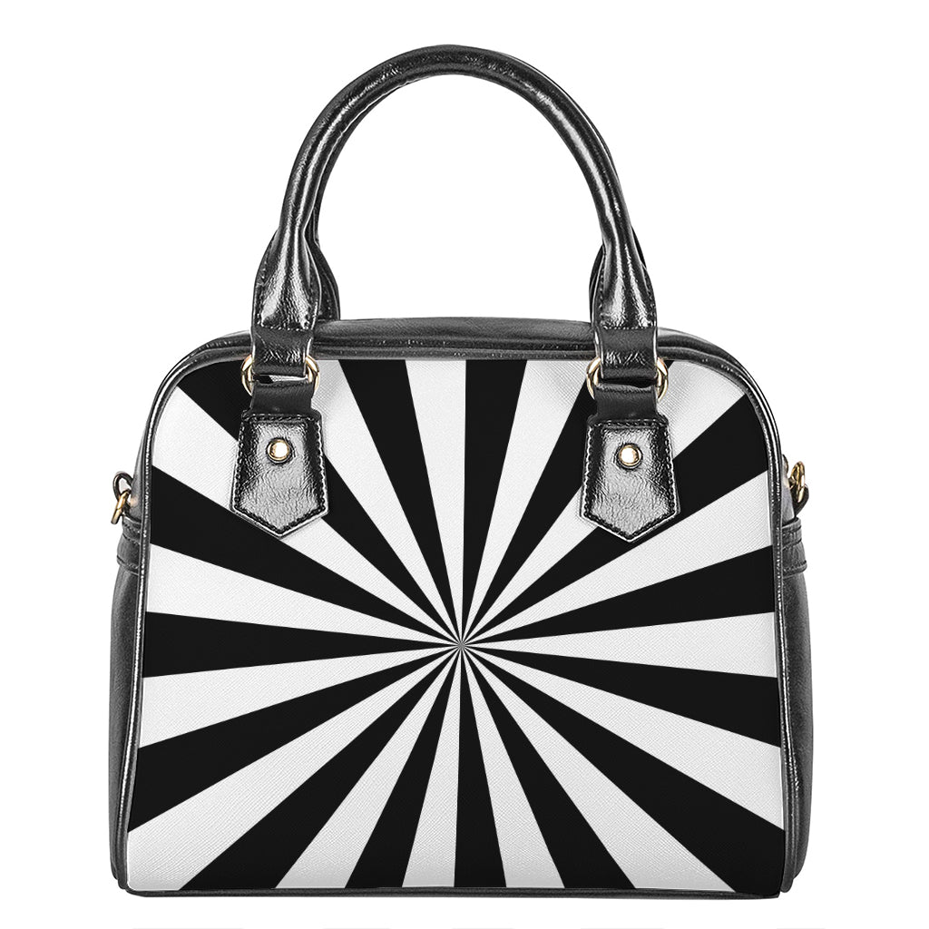 Black And White Radial Rays Print Shoulder Handbag