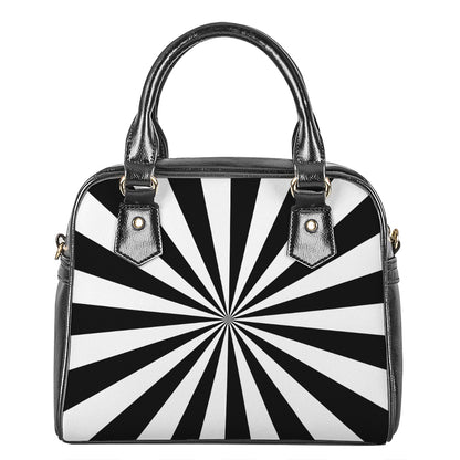 Black And White Radial Rays Print Shoulder Handbag