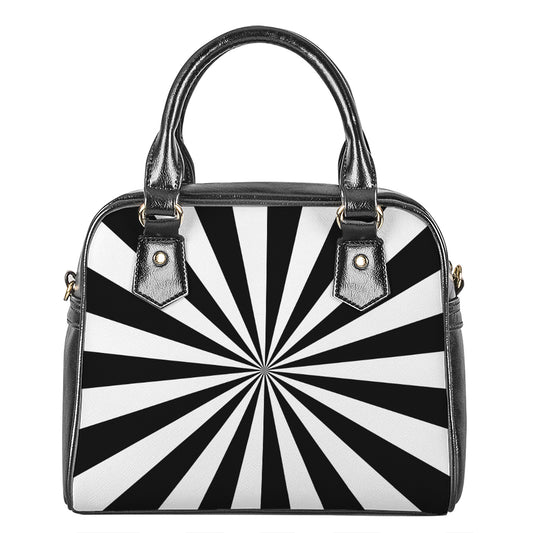 Black And White Radial Rays Print Shoulder Handbag