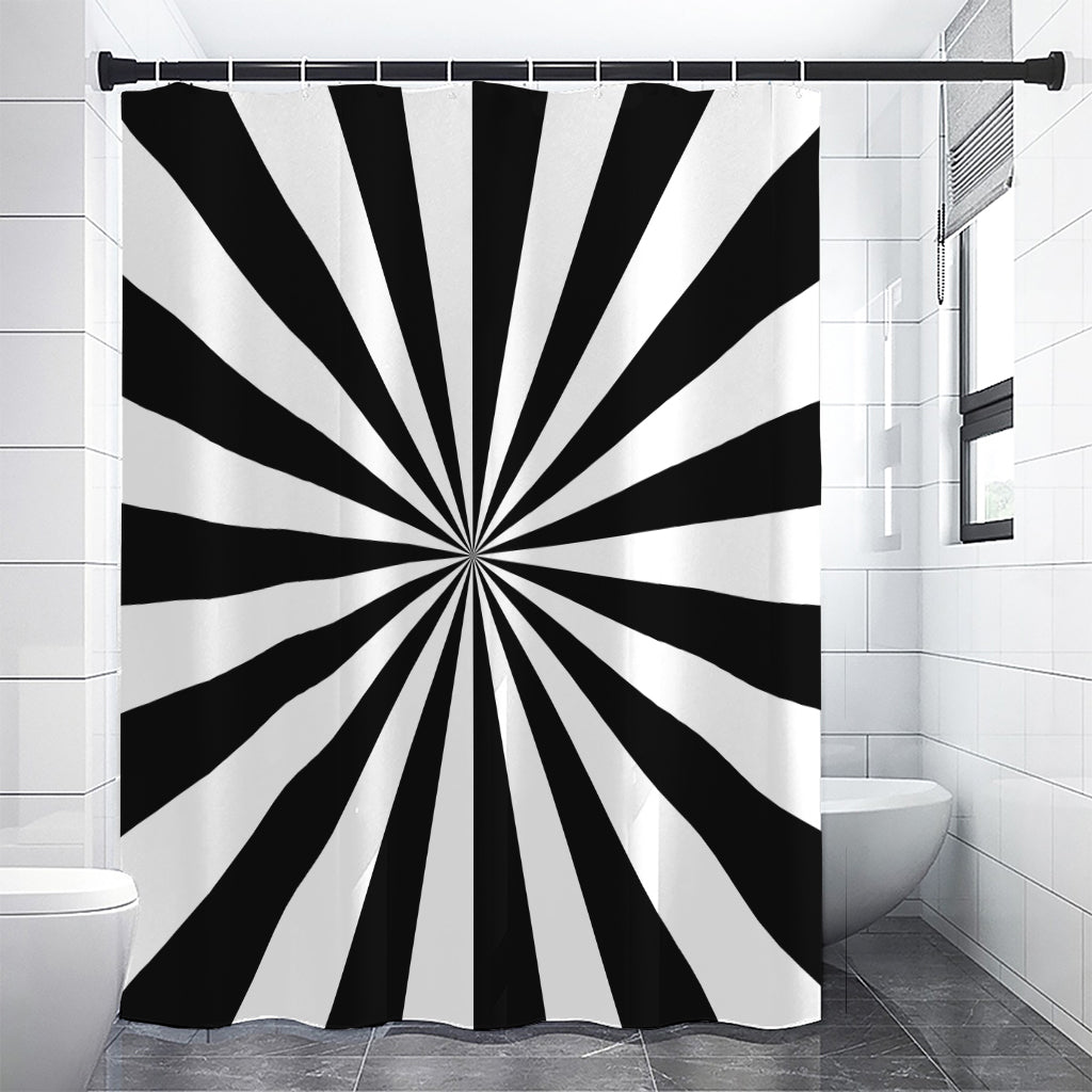 Black And White Radial Rays Print Shower Curtain