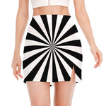 Black And White Radial Rays Print Side Slit Mini Skirt