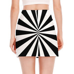 Black And White Radial Rays Print Side Slit Mini Skirt