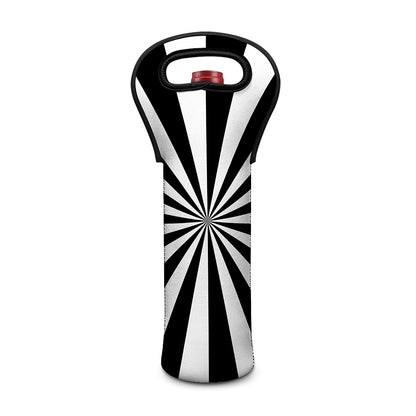 Black And White Radial Rays Print Single Neoprene Wine Tote