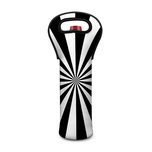 Black And White Radial Rays Print Single Neoprene Wine Tote