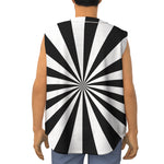Black And White Radial Rays Print Sleeveless Baseball Jersey