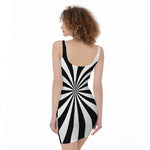 Black And White Radial Rays Print Sleeveless Bodycon Dress