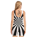 Black And White Radial Rays Print Sleeveless One Piece Swimsuit