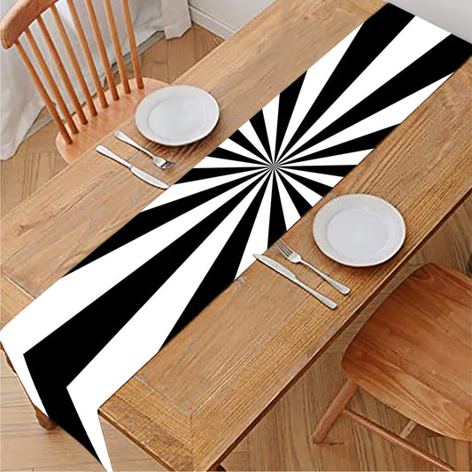 Black And White Radial Rays Print Table Runner