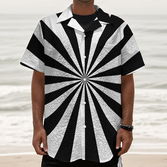 Black And White Radial Rays Print Textured Short Sleeve Shirt