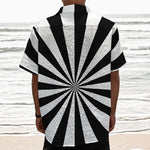 Black And White Radial Rays Print Textured Short Sleeve Shirt