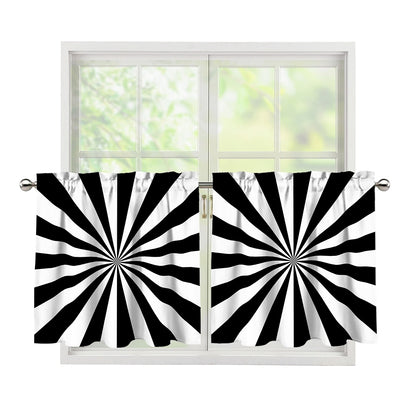 Black And White Radial Rays Print Tier Curtains