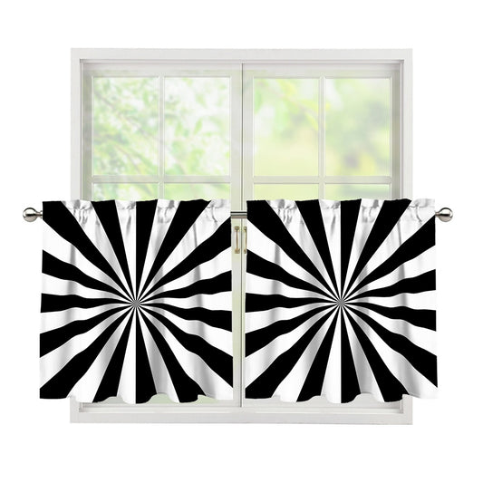 Black And White Radial Rays Print Tier Curtains
