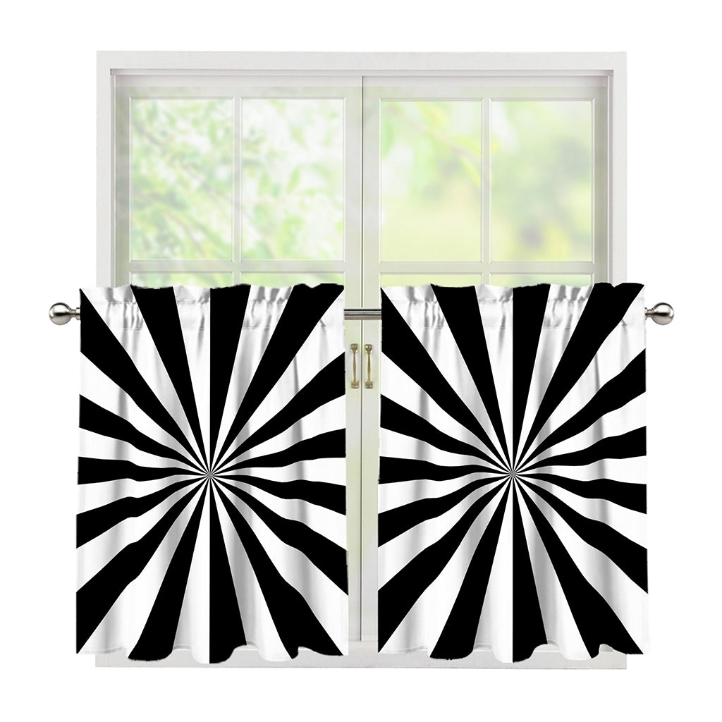 Black And White Radial Rays Print Tier Curtains