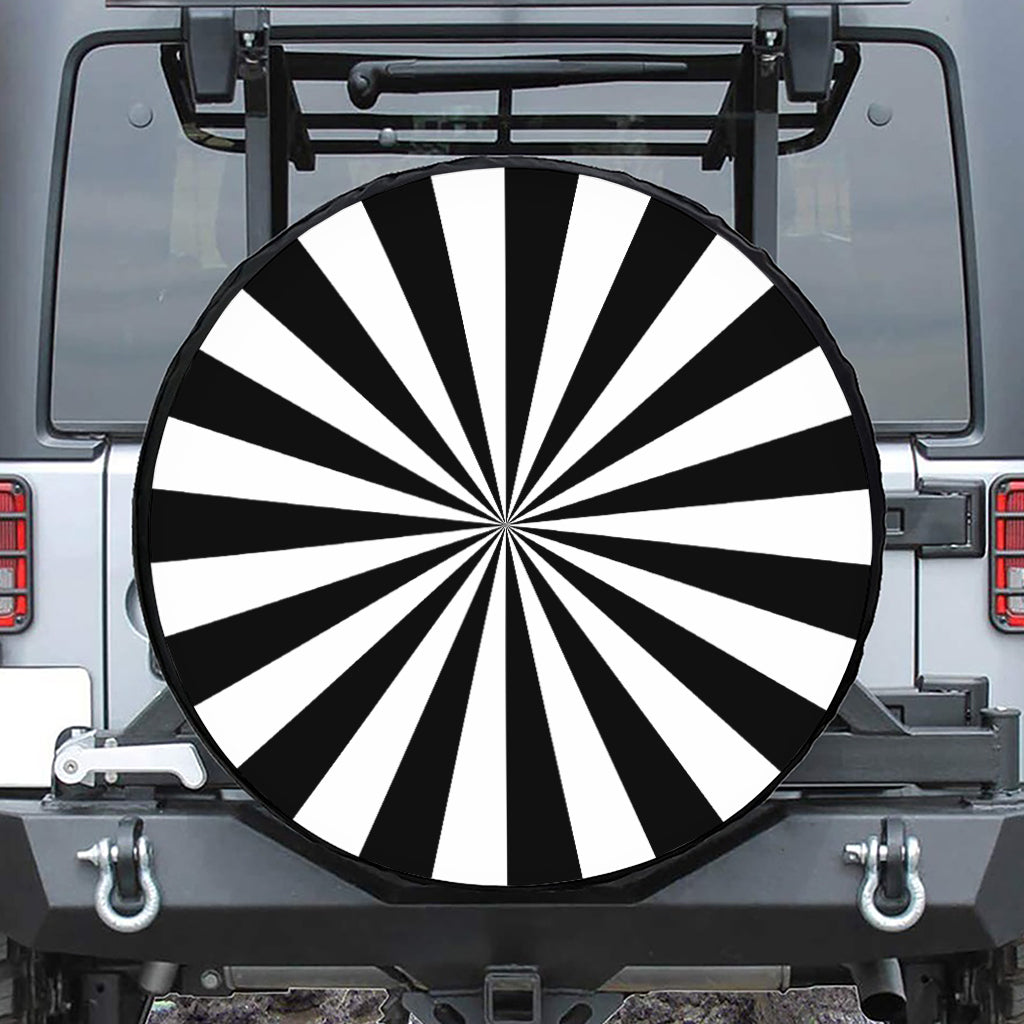 Black And White Radial Rays Print Tire Cover