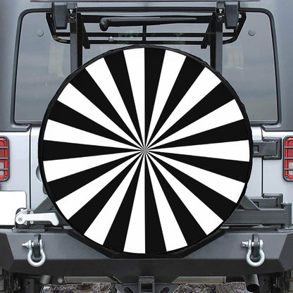 Black And White Radial Rays Print Tire Cover