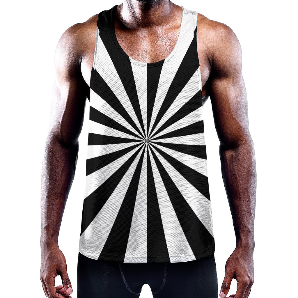 Black And White Radial Rays Print Training Tank Top