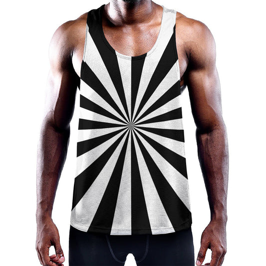 Black And White Radial Rays Print Training Tank Top