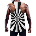 Black And White Radial Rays Print Training Tank Top