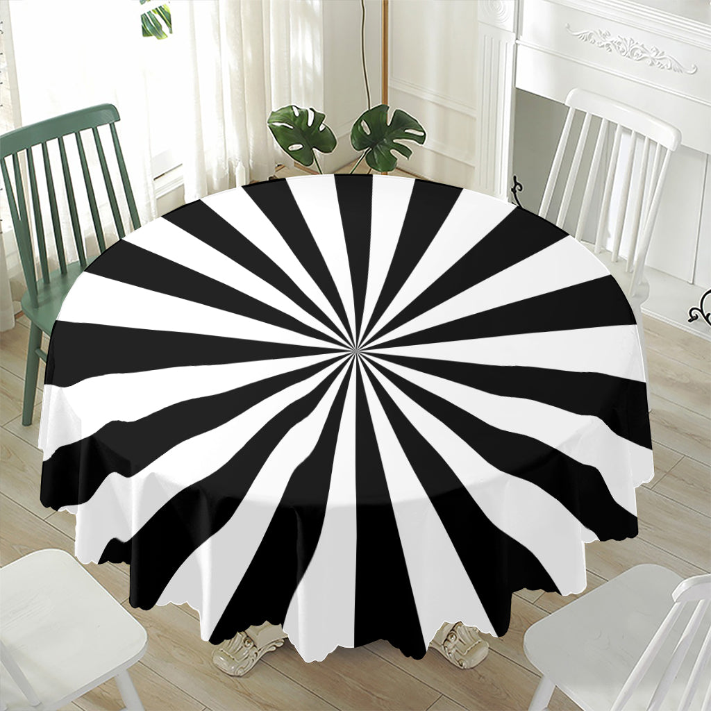 Black And White Radial Rays Print Waterproof Round Tablecloth