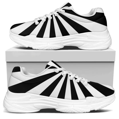 Black And White Radial Rays Print White Chunky Shoes