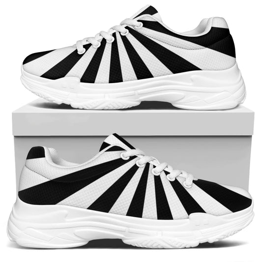 Black And White Radial Rays Print White Chunky Shoes