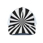 Black And White Radial Rays Print White Mesh Trucker Cap