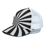 Black And White Radial Rays Print White Mesh Trucker Cap