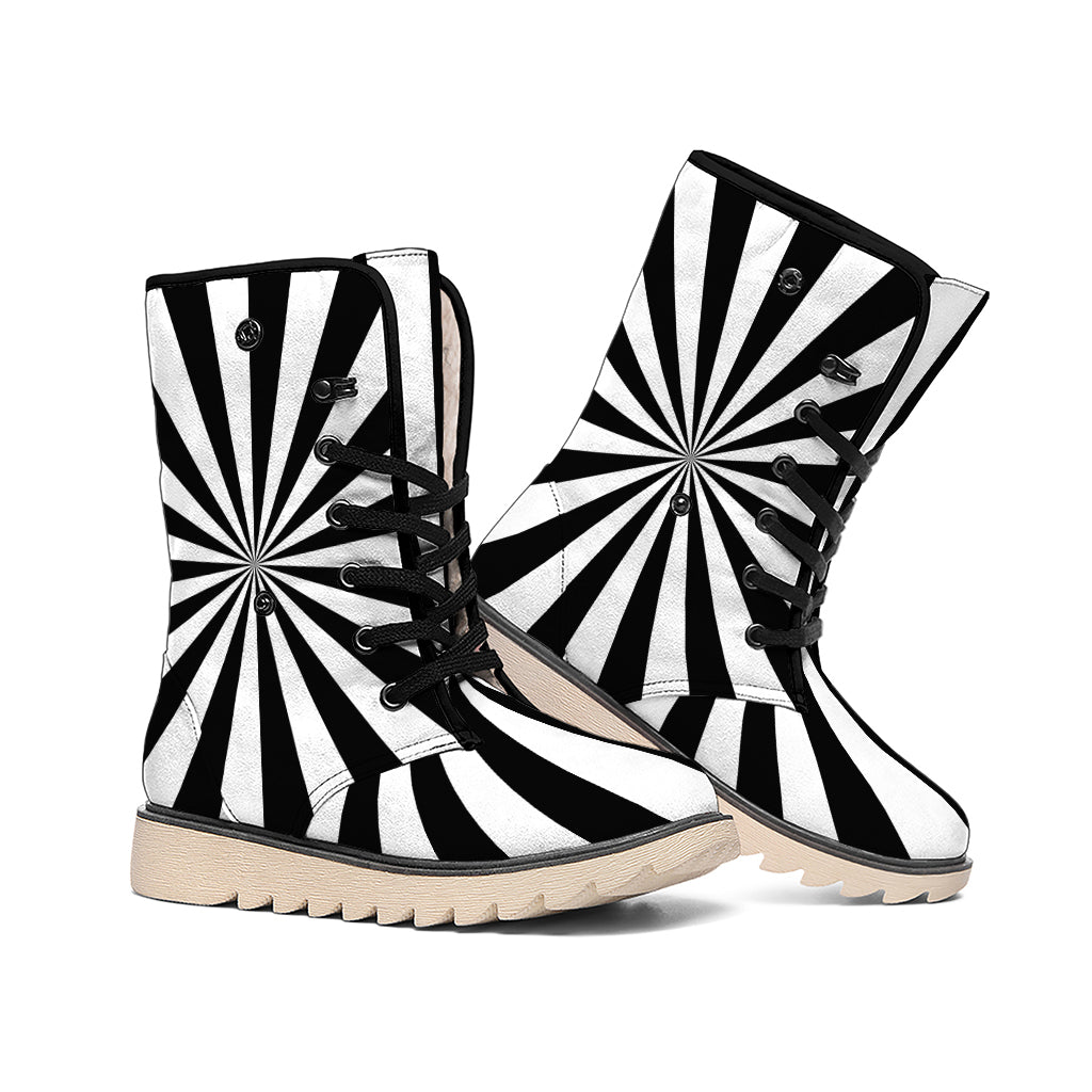 Black And White Radial Rays Print Winter Boots