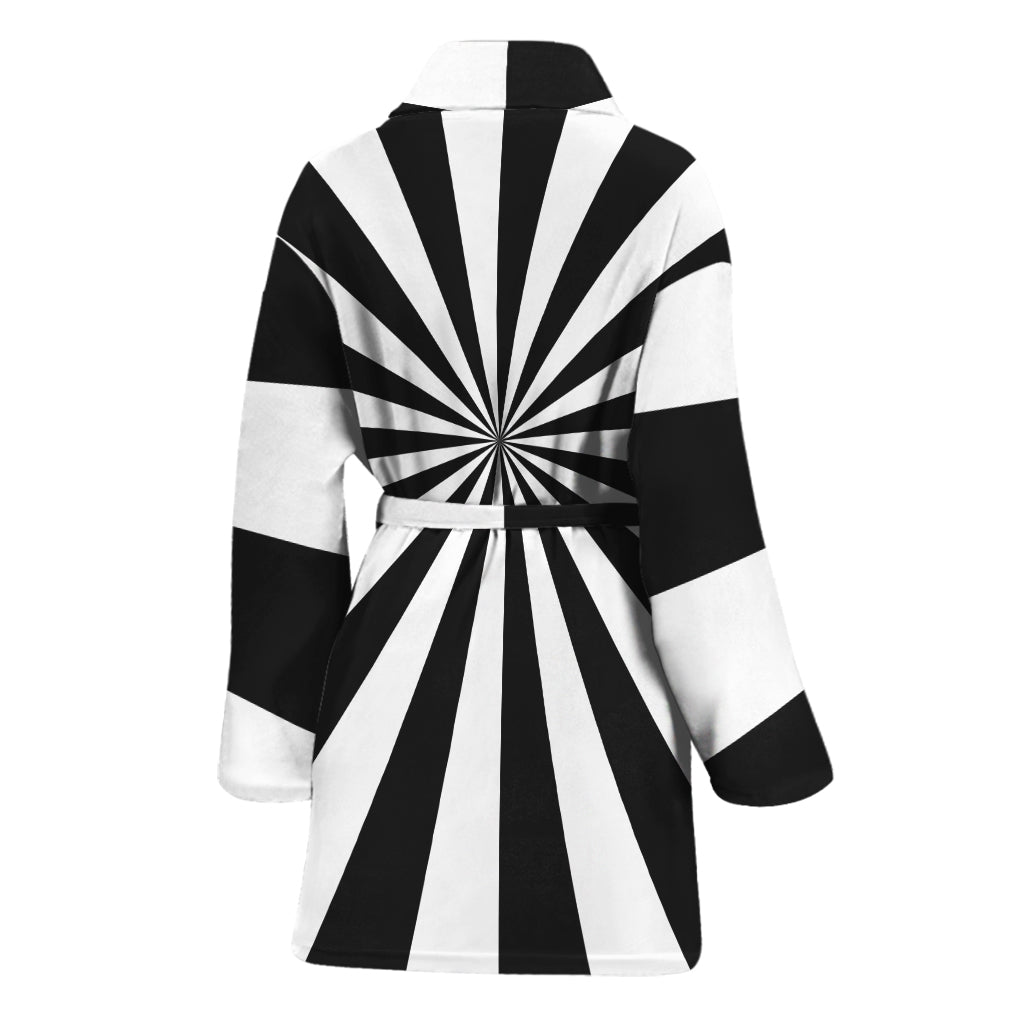 Black And White Radial Rays Print Women's Bathrobe