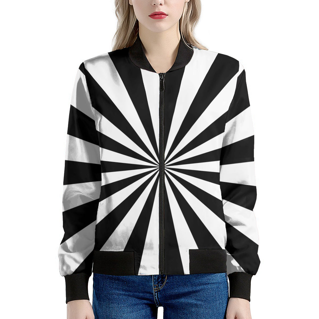 Black And White Radial Rays Print Women's Bomber Jacket