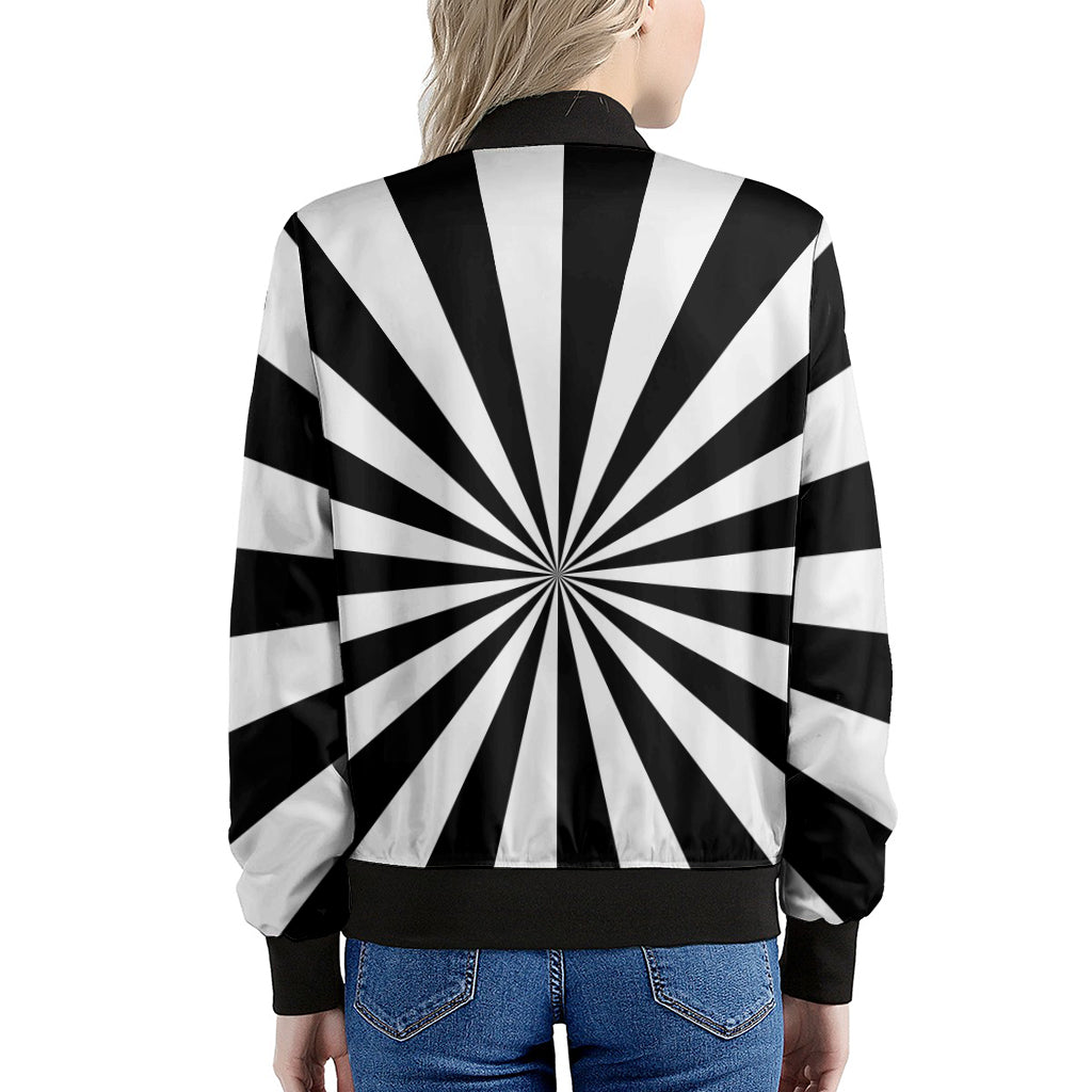 Black And White Radial Rays Print Women's Bomber Jacket